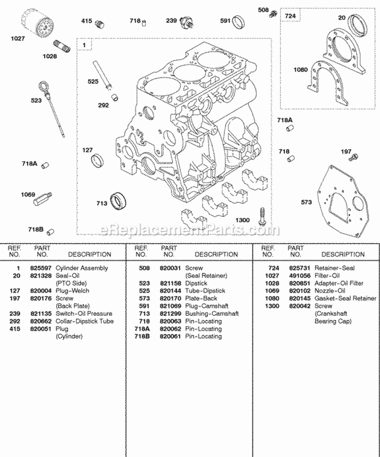 Cylinder Oil Filter Diagram and Parts List for 584447-0205-E2  Briggs and Stratton Engine